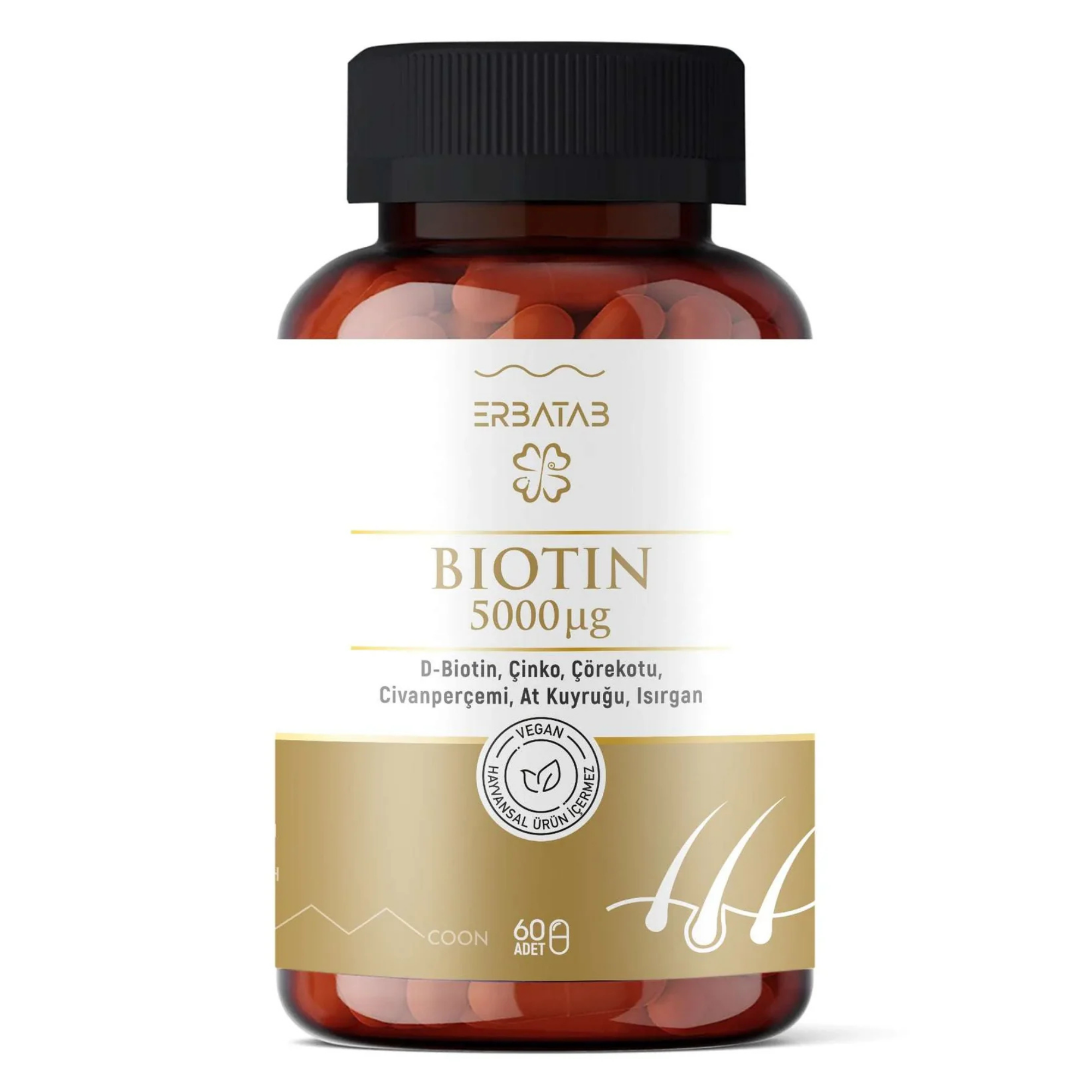 Erbatab Biotin (Zink, Schwarzkümmel, Schafgarbe, Ackerschachtelhalm, Brennnesselextrakt) – 60 Kapseln