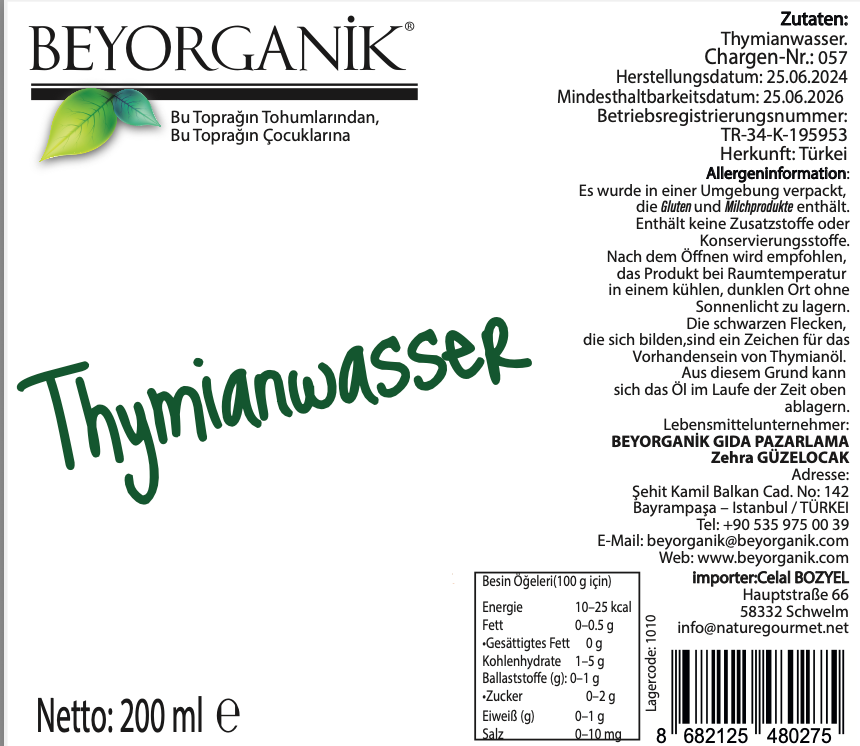 Beyorganik Thymian Wasser 180g