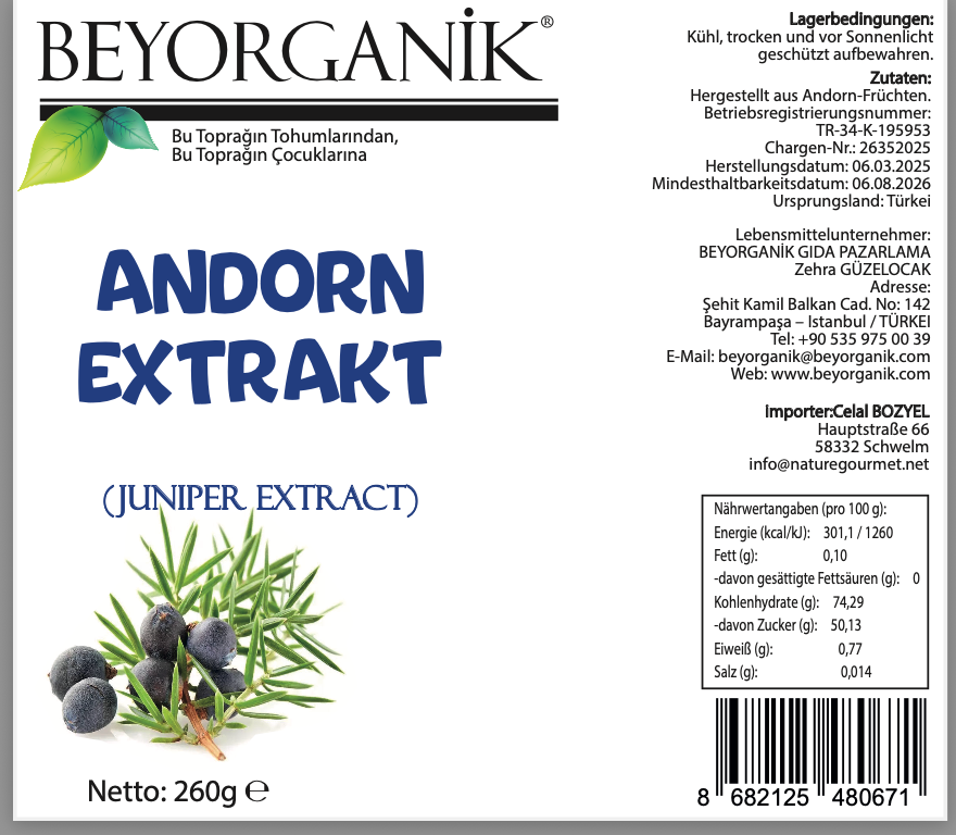Beyorganik Bio Wacholderextrakt - Wacholder Sirup 260gr
