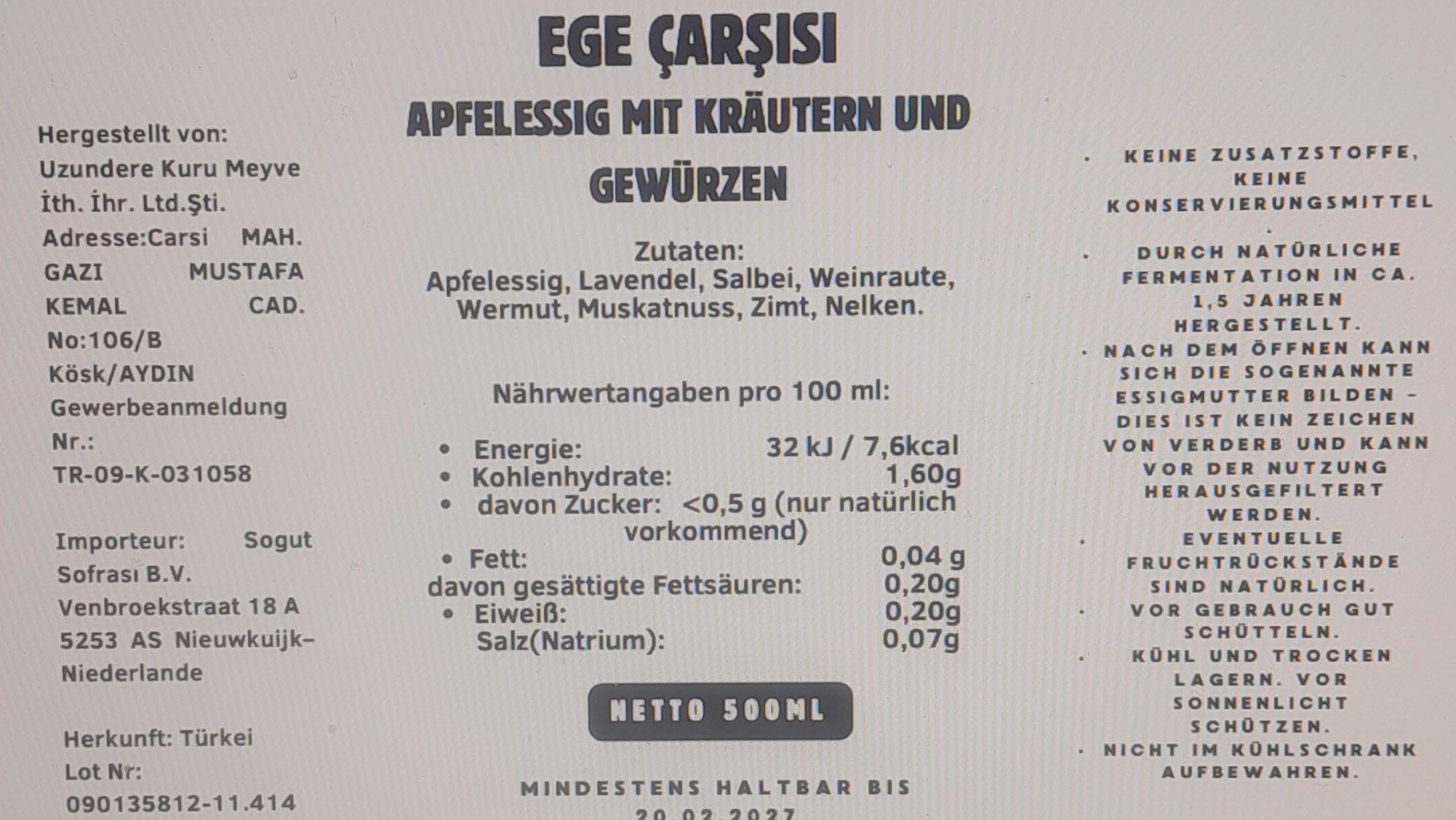 Söğüt Sofrası Ege Çarşısı Essig der vier Diebe - 500 ml