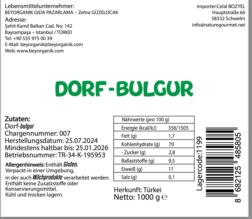 Dorf Bulgur - Beyorganik - Bio Türkischer Dorf-Bulgur 1 kg
