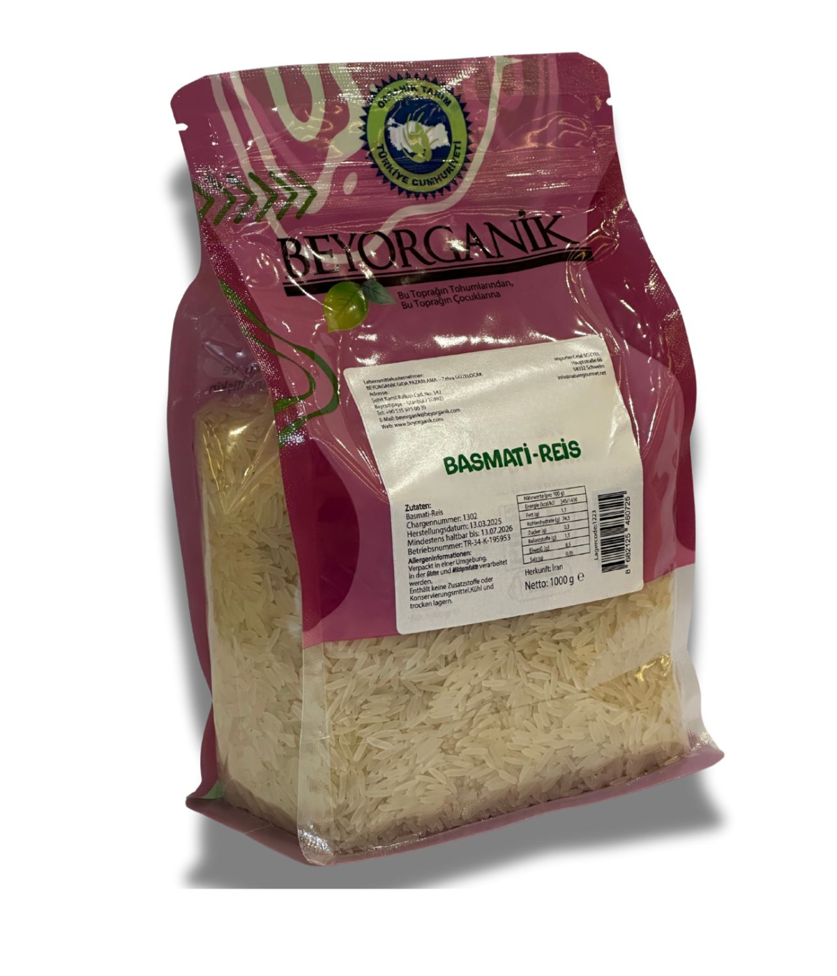 Beyorganik Bio-Reis Basmati 1kg (Pestizid- und Aflatoxinanalyse)