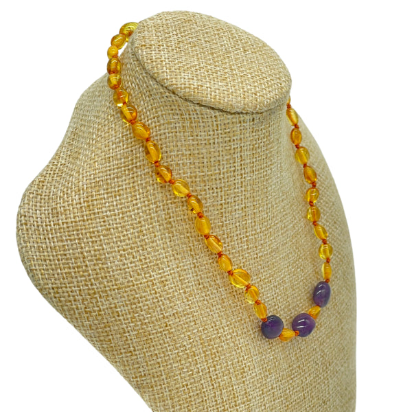 Bernstein-Babyhalskette Honig - Amethyst 32 cm