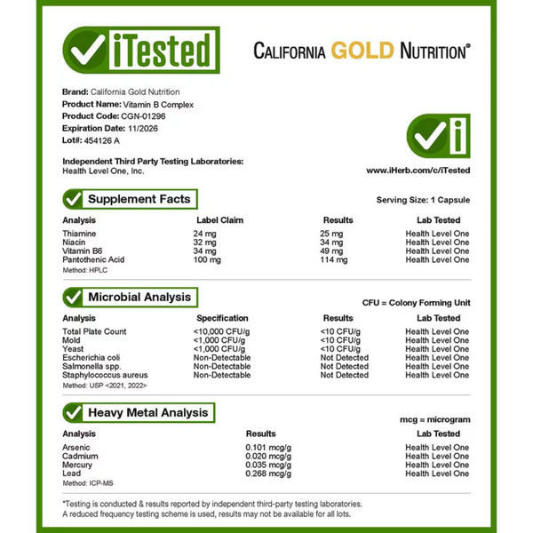 California Gold Nutrition, Vitamin B-Komplex, 60 pflanzliche Kapseln
