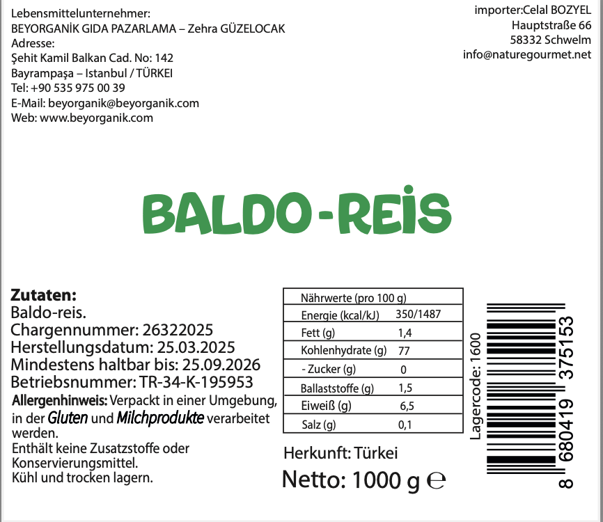 BEYORGANIK BALDO REIS – 1000 g