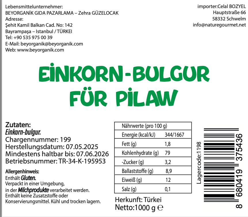 Siyez Pilavlık Bulgur - Beyorganik - Bio Siyez Pilavlık Bulgur 1 kg