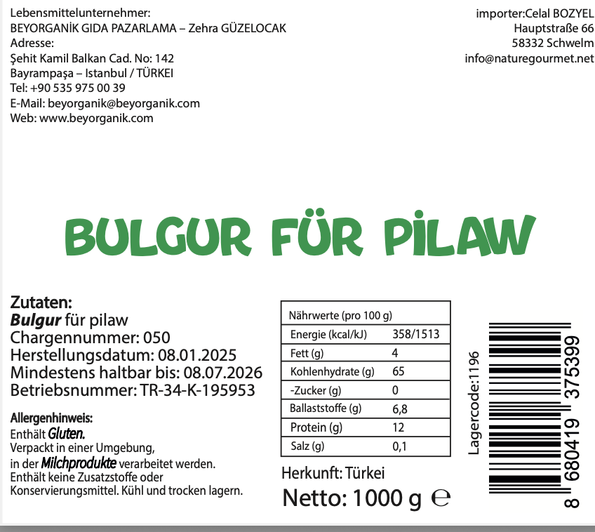 Dorf Bulgur - Beyorganik - Bio Türkischer Dorf-Bulgur 1 kg