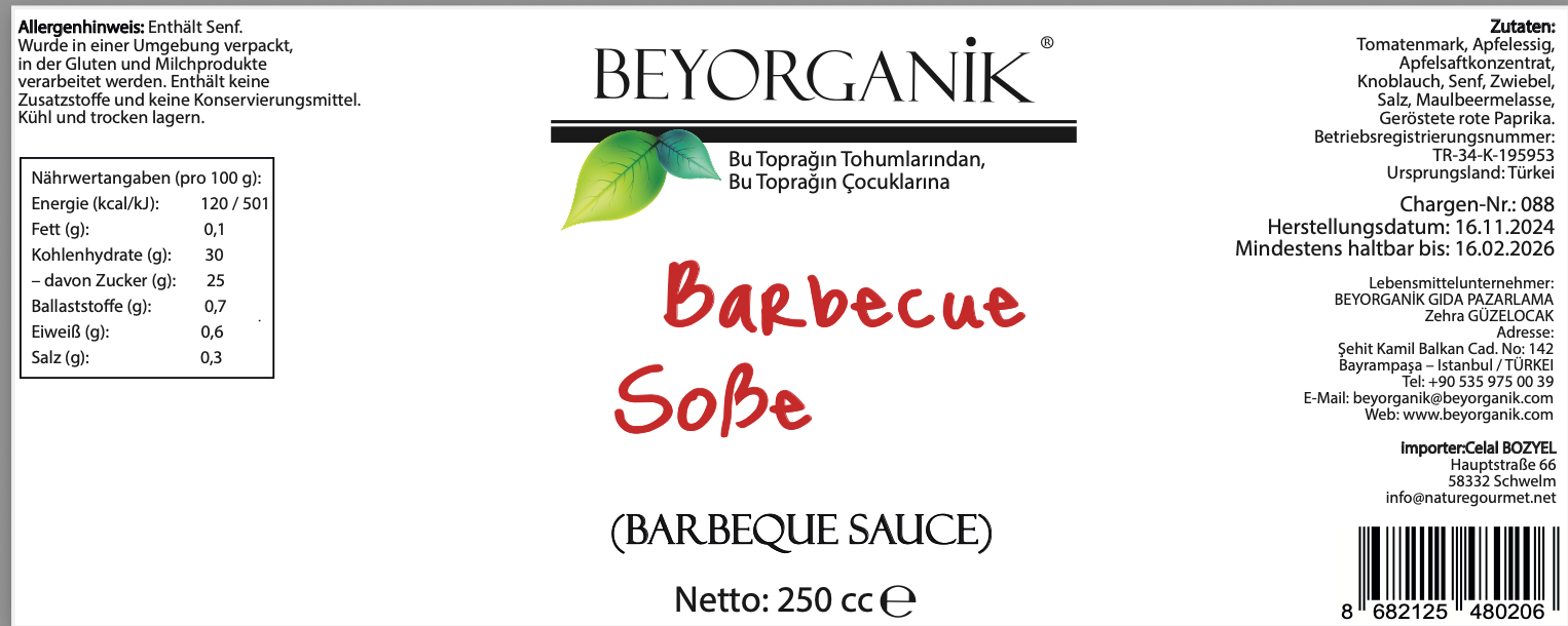 Barbecue-Soße - BIO Beyorganik 250 cc