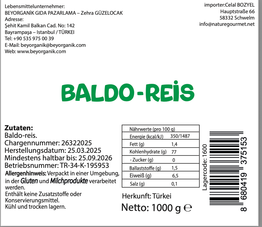 Beyorganik Baldo Pirinç 1 kg