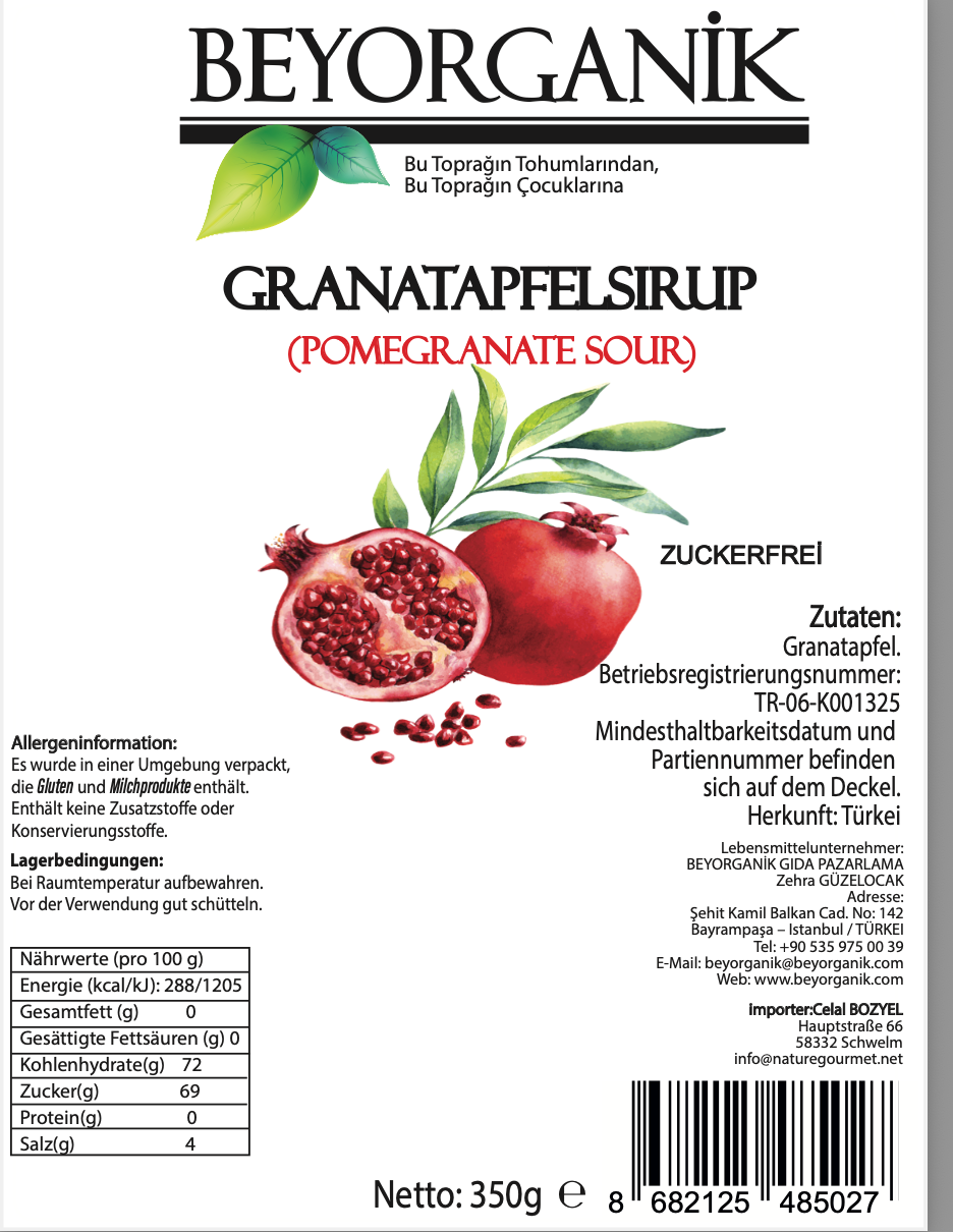 Beyorganik Granatapfelsirup Bio -250 ml