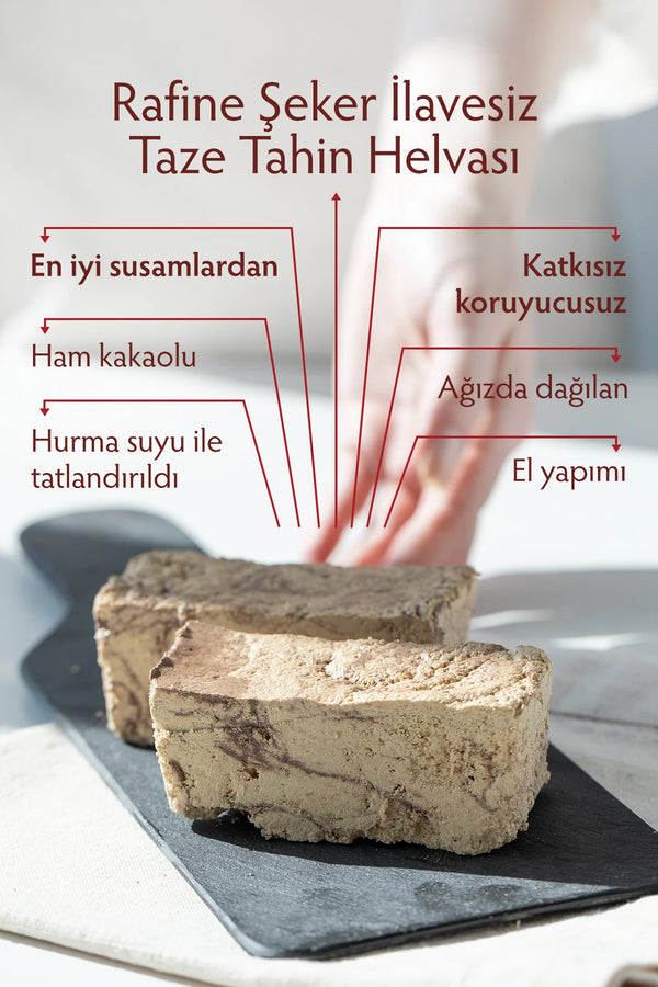 Rafine şeker ilavesiz - Kakaolu Taze Tahin Helvası 400 gr-Rafine şeker ilavesiz kakaolu tahin helvası