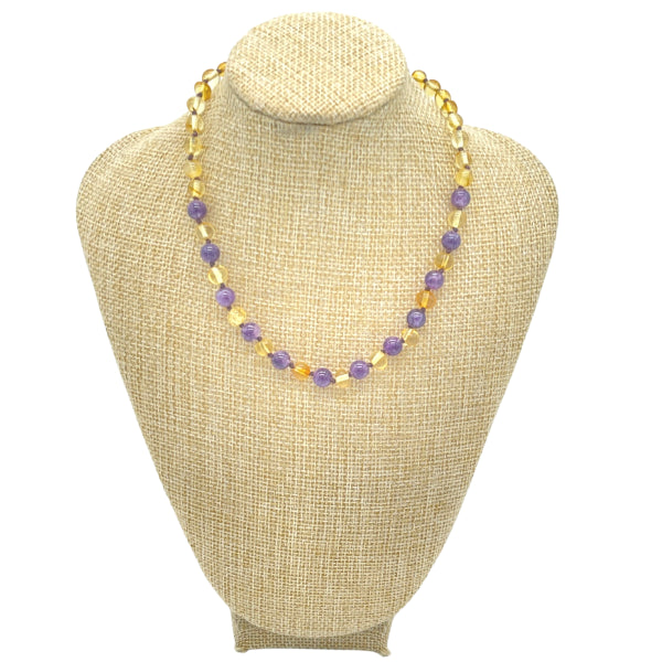 Bernstein-Babyhalskette Honig-Amethyst (32 cm)