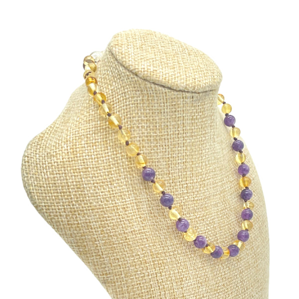 Bernstein-Babyhalskette Honig-Amethyst (32 cm)