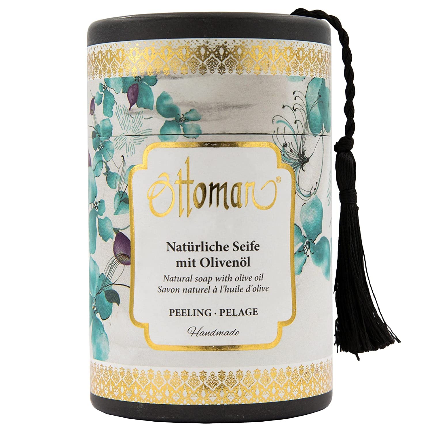 Ottoman Handgemachte Natürliche Seife mit Olivenöl im Zylinderbox - Peeling - 2 Stück a 75 gr.
